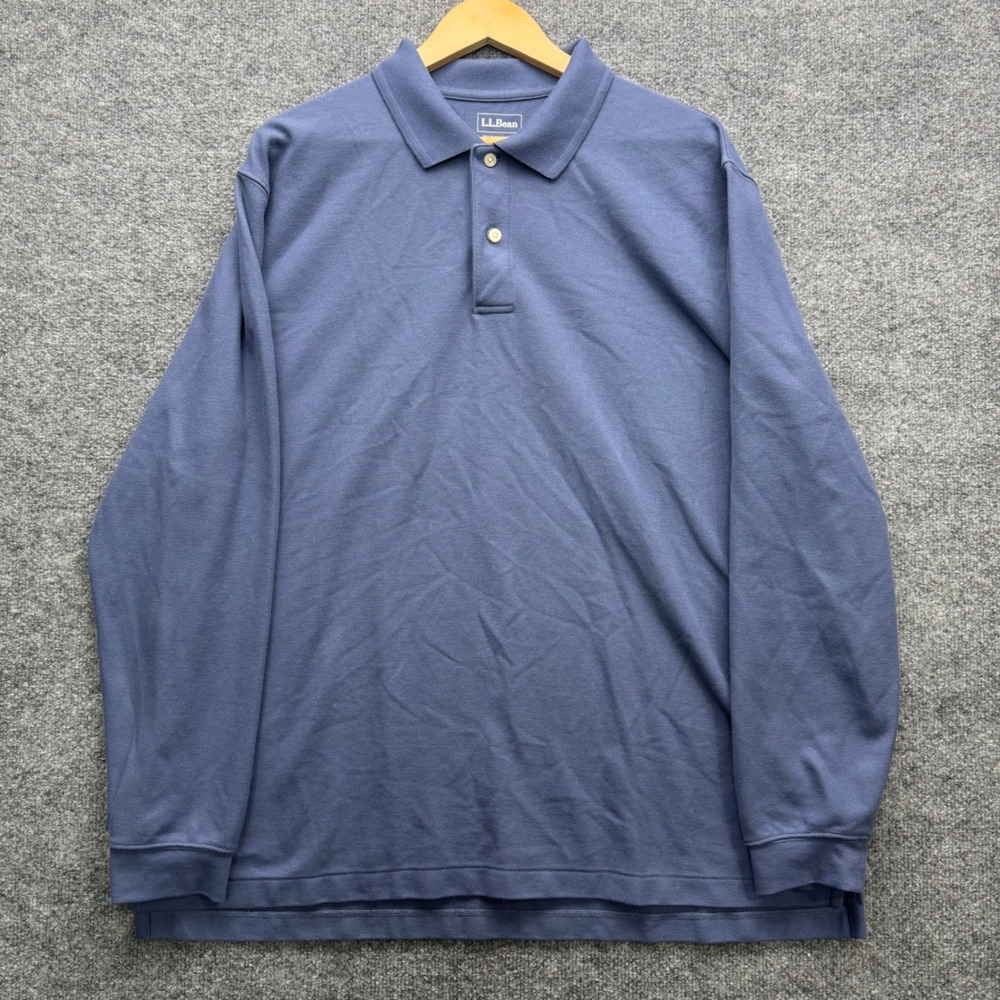 L.L.Bean Polo Shirt Men's Size XL Blue Long Sleeve Cotton Traditional Fit